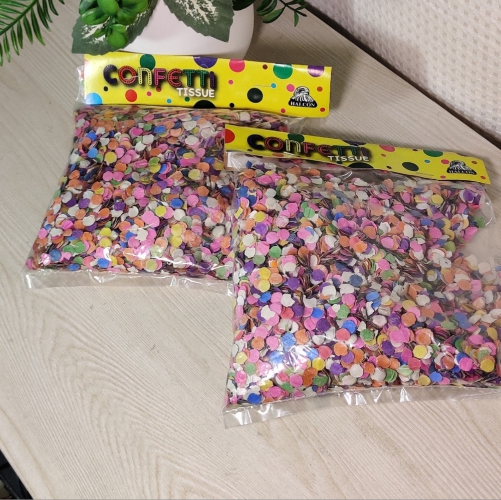 Two- 3 oz. Bags Halcon Confetti  and One - 8 oz Bag Confetti